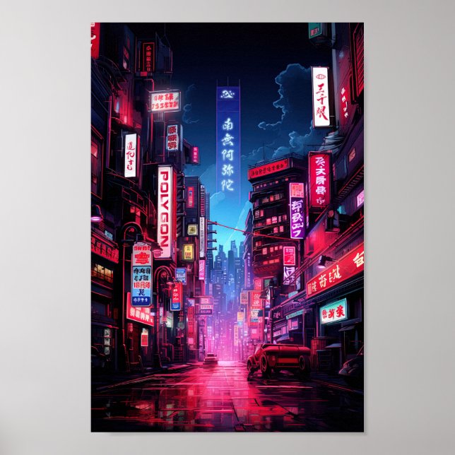 Póster Cyberpunk Tokyo Night Street (Frente)