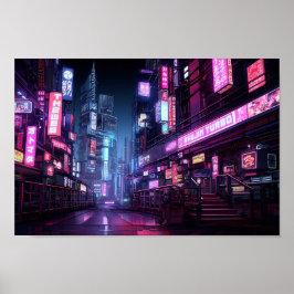 Póster Cyberpunk Tokyo Night Street