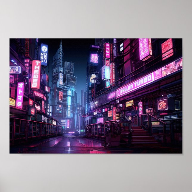 Póster Cyberpunk Tokyo Night Street (Frente)
