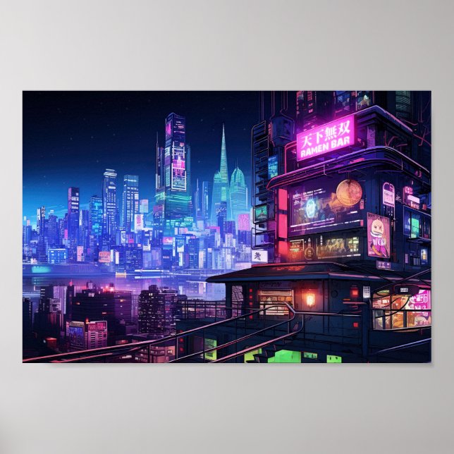 Póster Cyberpunk Tokyo Ramen House (Frente)