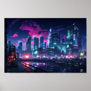 Póster Cyberpunk Tokyo Riverfront