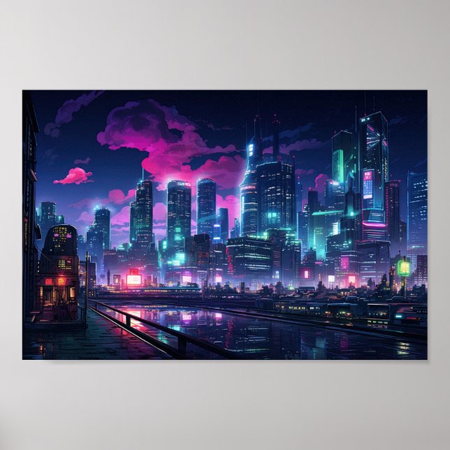 Póster Cyberpunk Tokyo Riverfront (Frente)