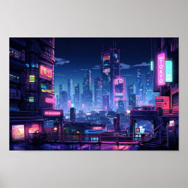 Póster Cyberpunk Tokyo Rooftop City