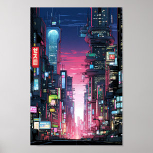 Póster Cyberpunk Tokyo Street Neon