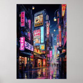 Póster Cyberpunk Tokyo Street Neon