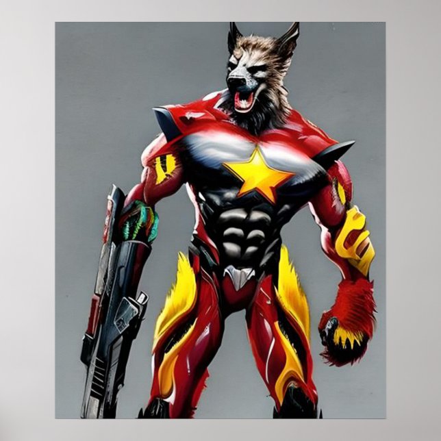 Póster Cyberpunk Wolf, descarga digital de Werewolf Art (Frente)