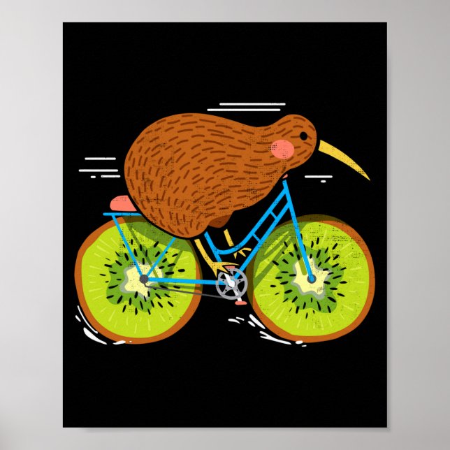 Póster Cycle New Zealand Funny Kiwi On A Bicycle Design I (Frente)