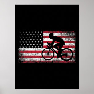 Póster Cyclist Cycling Bicycle American Flag 4th of July