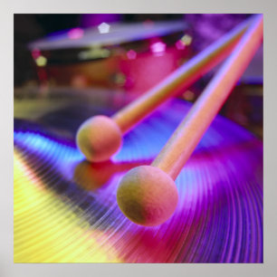 Póster Cymbal & Round Tip Drum Sticks