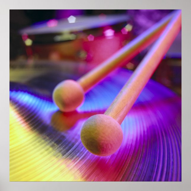 Póster Cymbal & Round Tip Drum Sticks (Frente)