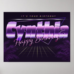 Póster Cynthia Name Vorname lila retro Poster Geburtstag