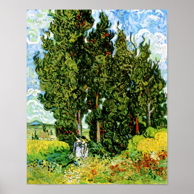 Póster Cypreses con dos mujeres Van Gogh Bella Artes (Frente)