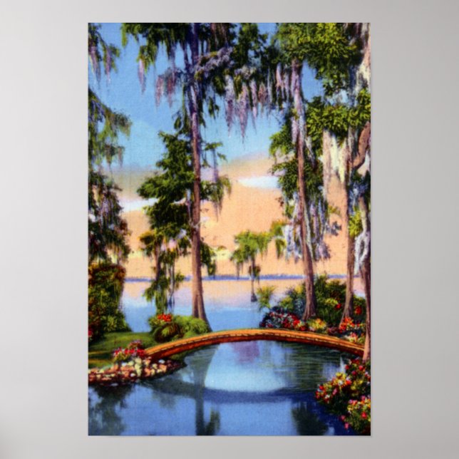 Póster Cypress Gardens Puente Rústico de Florida sobre el (Frente)