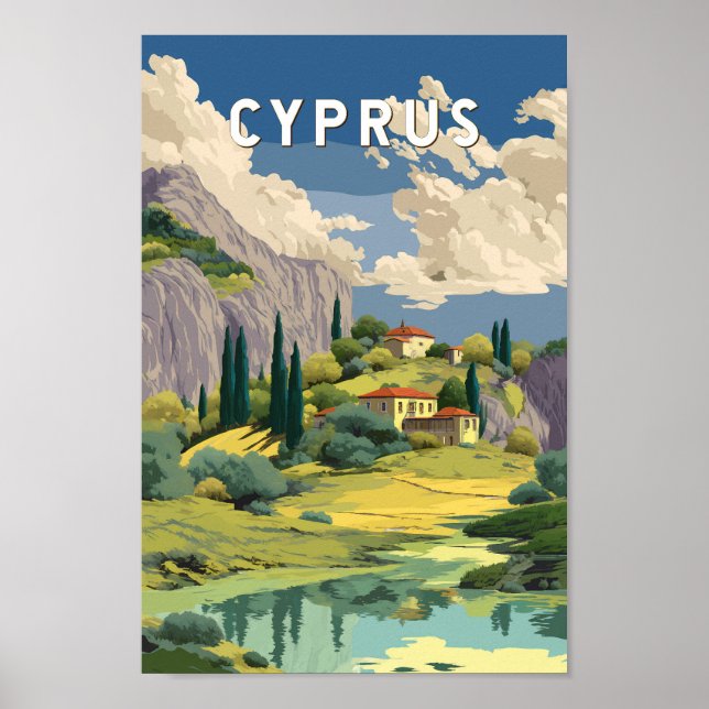 Póster Cyprus Illustration Travel Art Vintage (Frente)