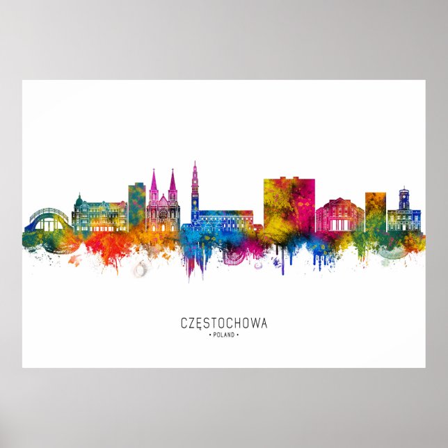 Póster Częstochowa Poland Skyline (Frente)