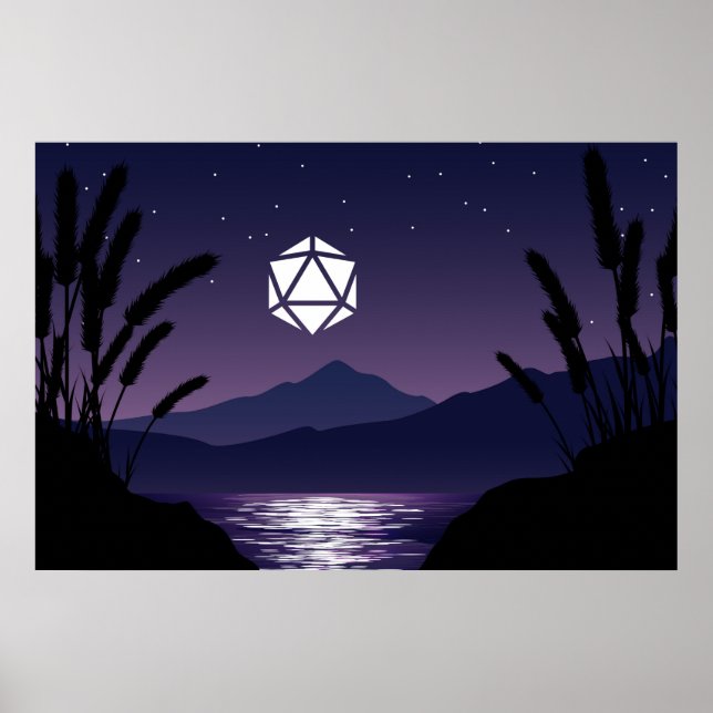 Póster D20 Dice Moon Beach Reflection Tabletop RPG (Frente)