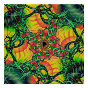 Póster D Arte fractal verde y amarillo