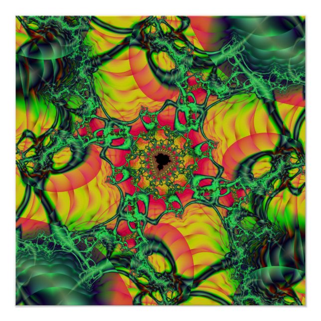 Póster D | Arte fractal verde y amarillo (Anverso)