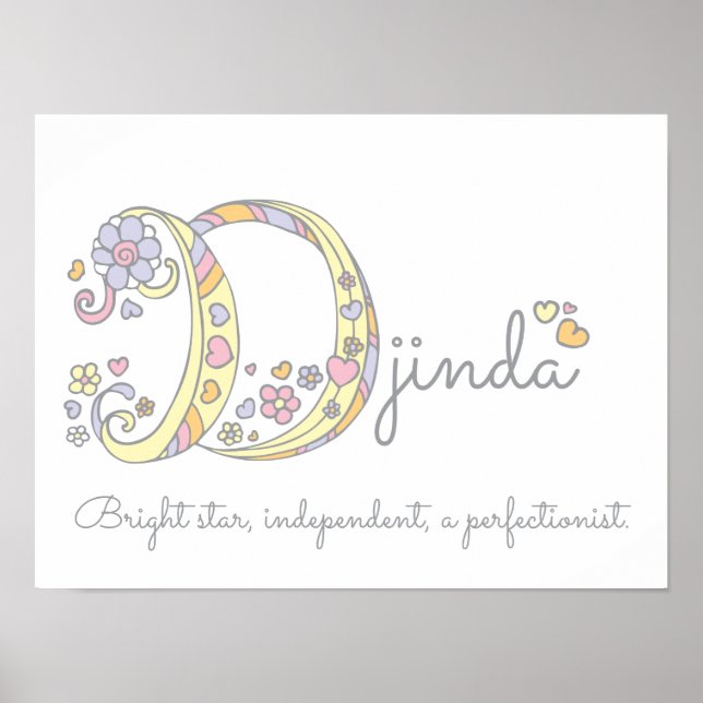 Póster D nombre inicial de chicas de Djinda que significa (Frente)