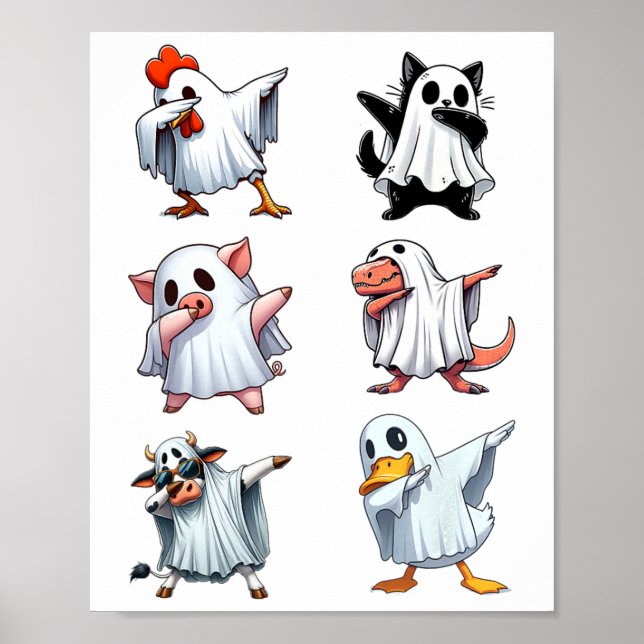 Póster Dabbing Animals Farm Halloween Ghost Costume Funny (Frente)