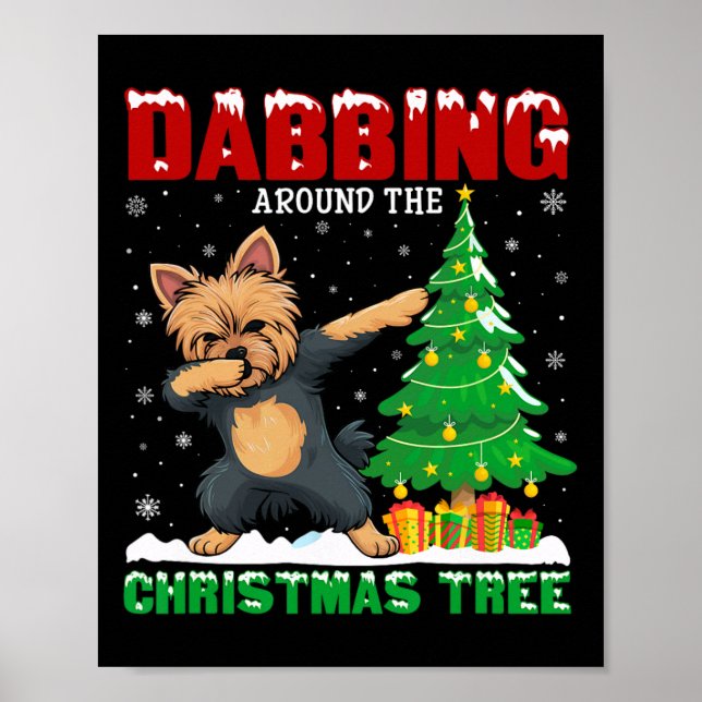 Póster Dabbing Around the Christmas Tree Yorkie Dog Xmas (Frente)