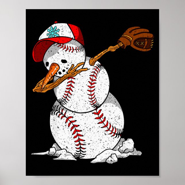 Póster Dabbing Baseball Snowman Snow Christmas Xmas Holid (Frente)