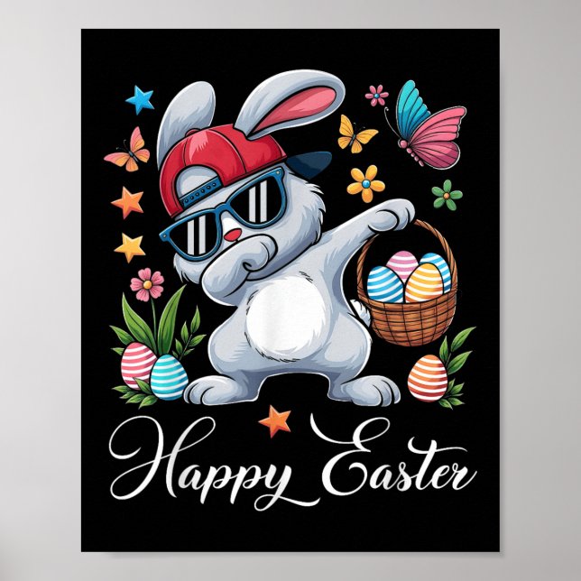Póster Dabbing Bunny Happy Easter Egg Hunting Toddler Kid (Frente)