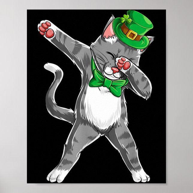 Póster Dabbing Cat St Patricks Day Boys Girls Leprechaun  (Frente)