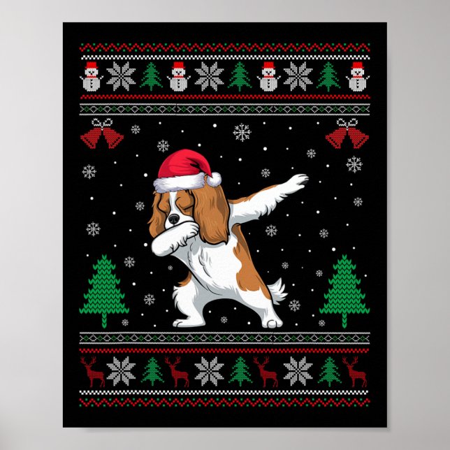 Póster Dabbing Cavalier King Charles Spaniel Dog Santa Ha (Frente)