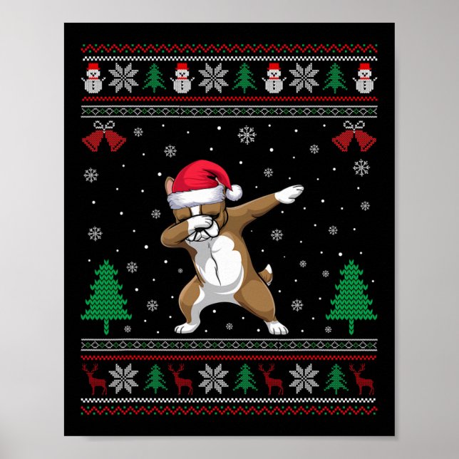 Póster Dabbing Frenchie Dog Santa Hat Niños Chicas Chr (Frente)