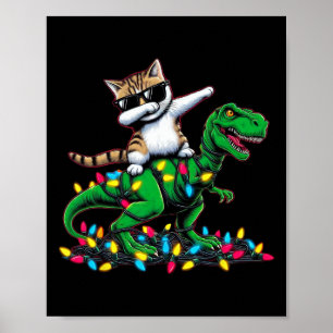 Póster Dabbing Gato Egeo sobre Navidad enciende dinosauri