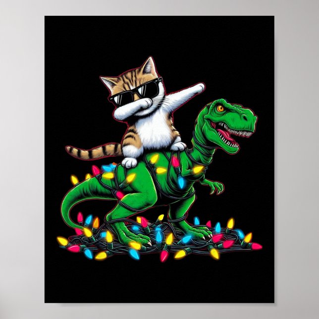 Póster Dabbing Gato Egeo sobre Navidad enciende dinosauri (Frente)