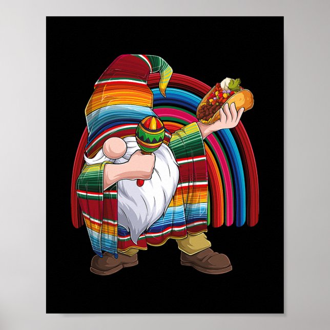 Póster Dabbing Gnome Cinco De Mayo Fiesta Taco Arcoiris (Frente)