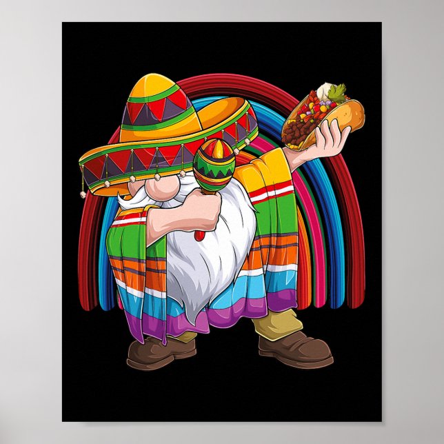 Póster Dabbing Gnome Cinco De Mayo Fiesta Taco Sombrero (Frente)