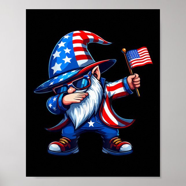 Póster Dabbing Gnomes 4 De Julio, Día Conmemorativo Estad (Frente)