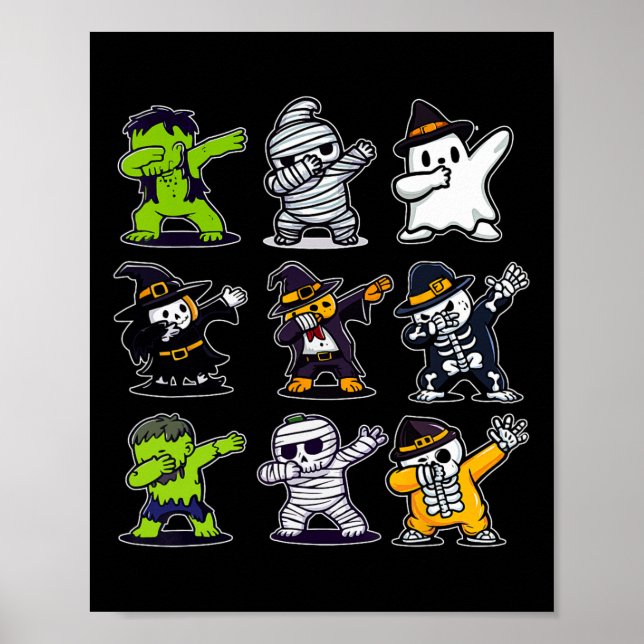 Póster Dabbing Halloween Boys Skeleton Zombie Scary Pumpk (Frente)