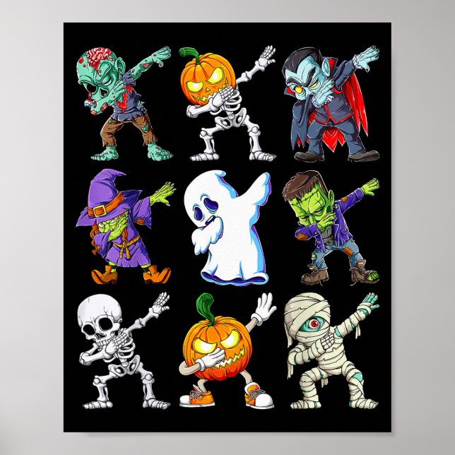 Póster Dabbing Halloween Boys Skeleton Zombie Y Pumpkin M (Frente)