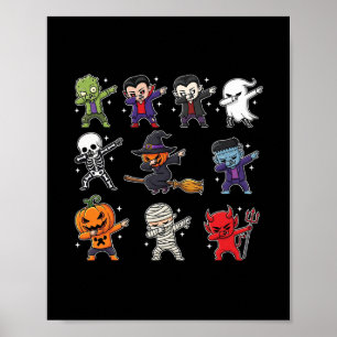 Póster Dabbing Halloween Niños Esqueleto Zombie Espantoso