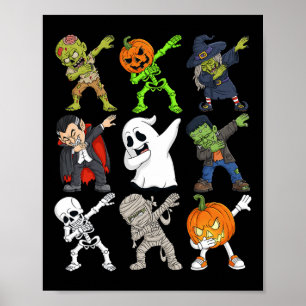 Póster Dabbing Halloween Skeleton Zombie Scary Pumpkin Va