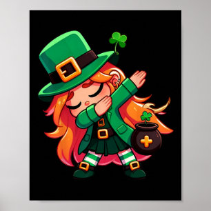 Póster Dabbing Leprechaun Chica Divertidos niños Chicas S