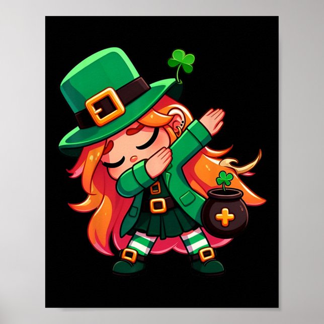 Póster Dabbing Leprechaun Chica Divertidos niños Chicas S (Frente)
