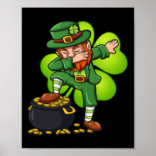 Póster Dabbing Leprechaun con Clover St Patrick's Day