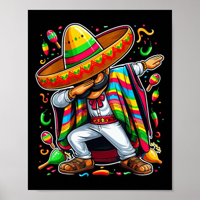 Póster Dabbing Mexican Poncho Cinco De Mayo (Frente)