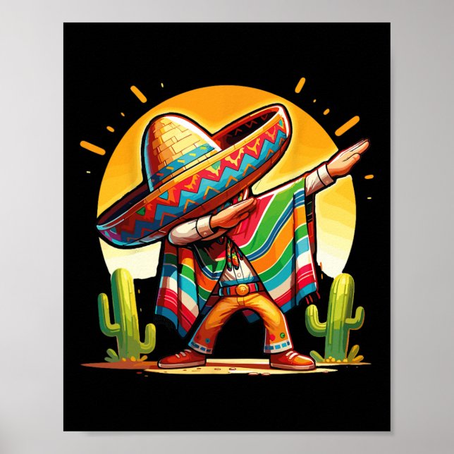 Póster Dabbing mexicano Poncho Sombrero Dab Cinco De (Frente)