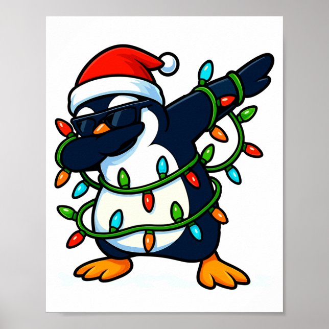 Póster Dabbing Penguin Christmas Girls Xmas Lights Boys C (Frente)