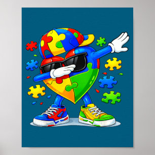 Póster Dabbing puzzle conciencia del autismo divertido 