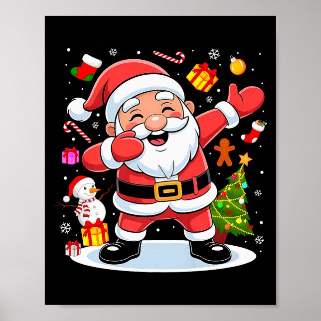 Póster Dabbing Santa Claus Christmas Tree Lights Boys Kid (Frente)