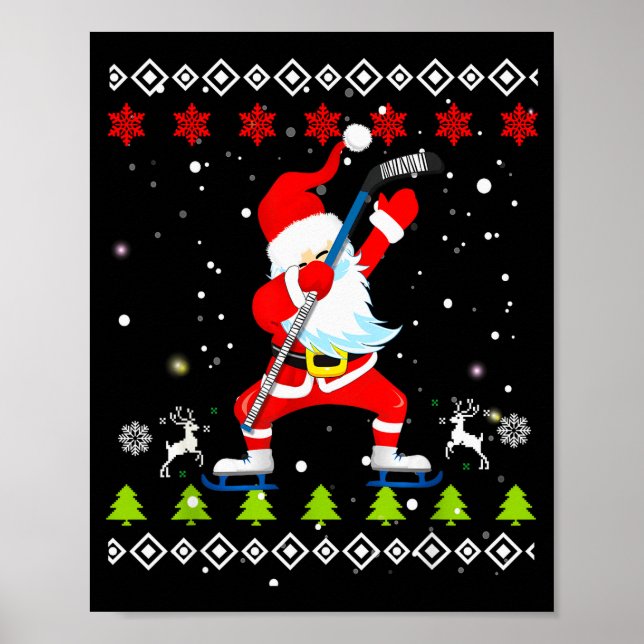 Póster Dabbing Santa Hockey Ugly Christmas Sweater Xmas  (Frente)