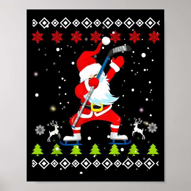Póster Dabbing Santa Hockey Ugly Christmas Sweater Xmas  (Frente)