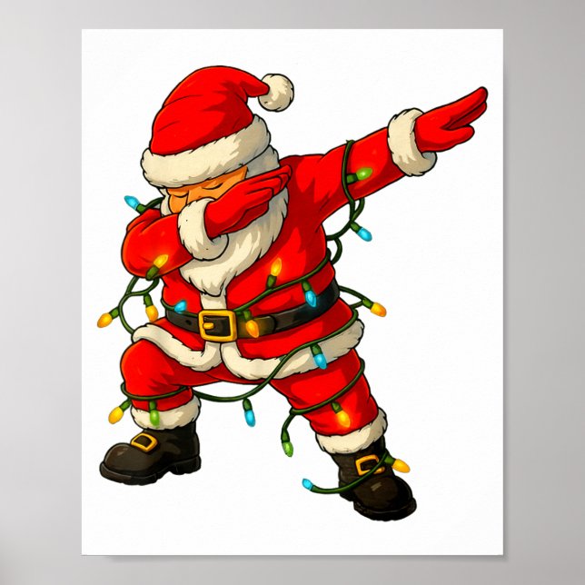 Póster Dabbing Santa Shirt Xmas Lights Girls Boys Kids Ch (Frente)